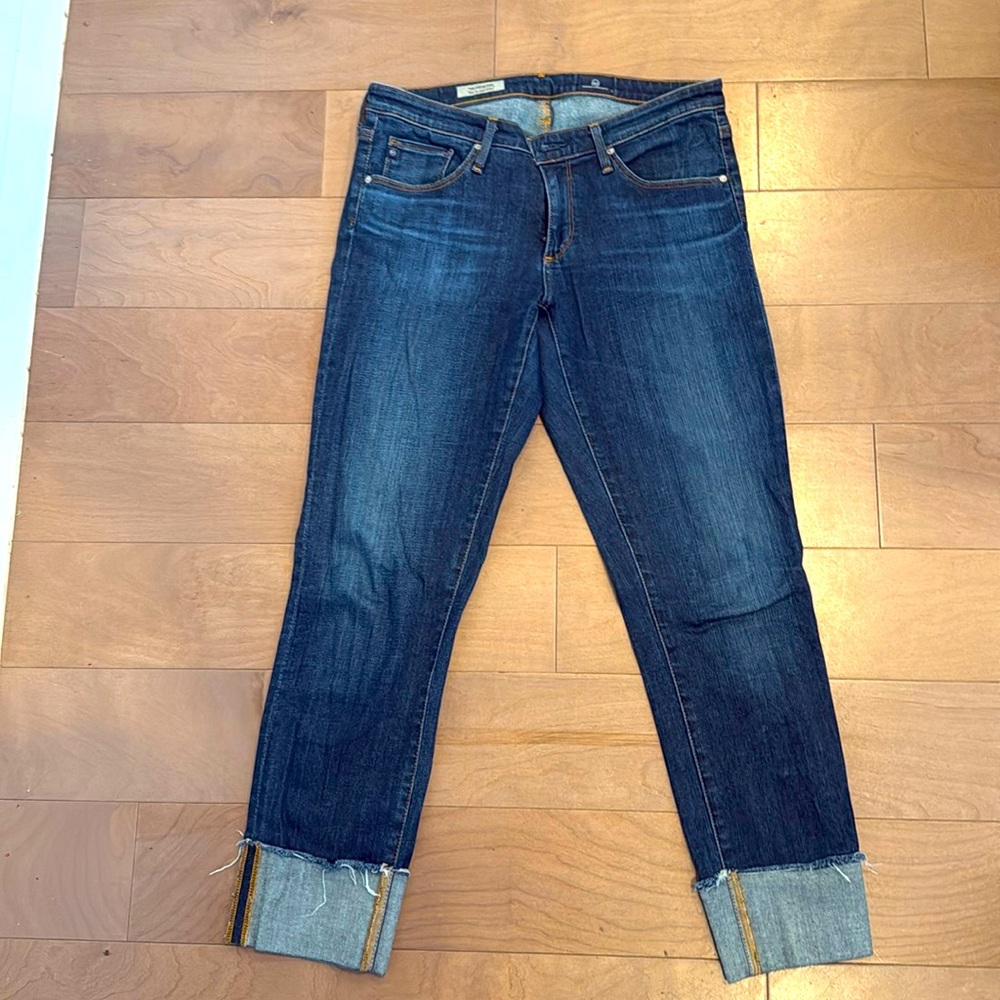 AG Dark Wash Blue Denim Jeans The Stevie Cuff Slim Straight Leg Ankle Womens 29